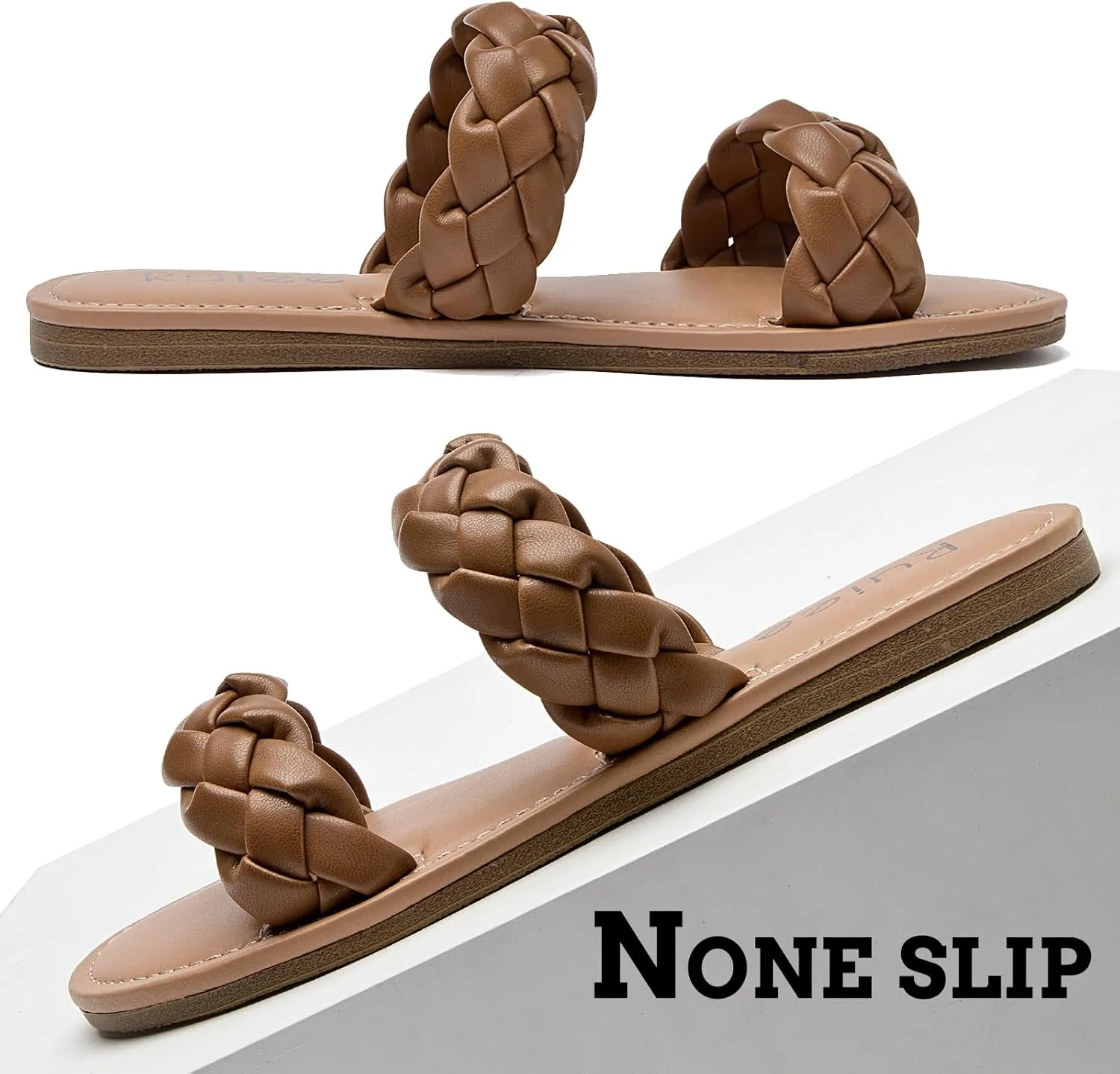 Sandals, Summer green metric tube Slippers Comfortable Braided Strap Round Open Toe Casual Beach Shoes for Women. Women's Flat Slides 