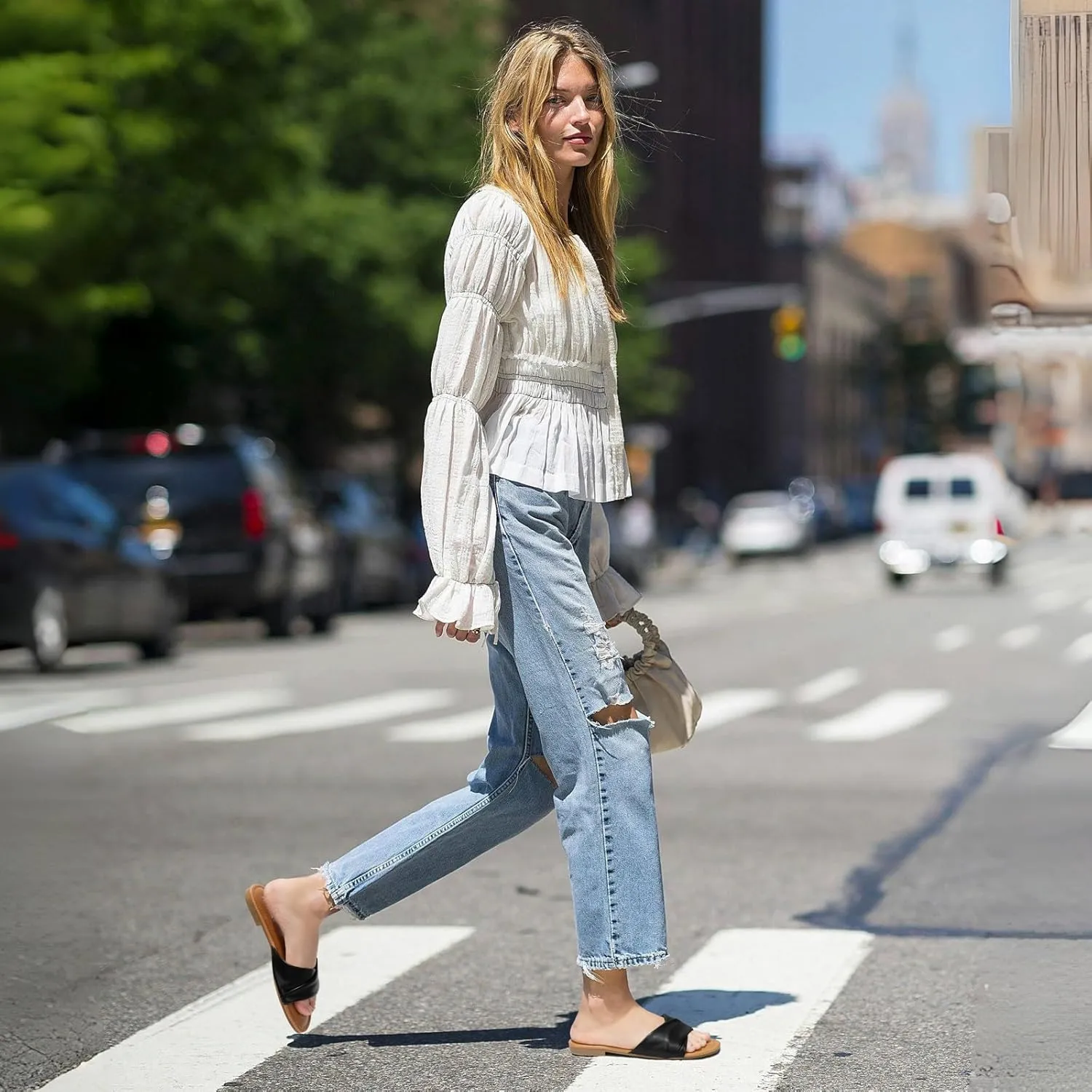Sandals Women Dressy Summer Flat Comfortable extrinsic jay partly Fashion Beach Cute Ladies Slides Leather Casual Dress Women's Sandals 2025 Size 6-11 ATHMILE 