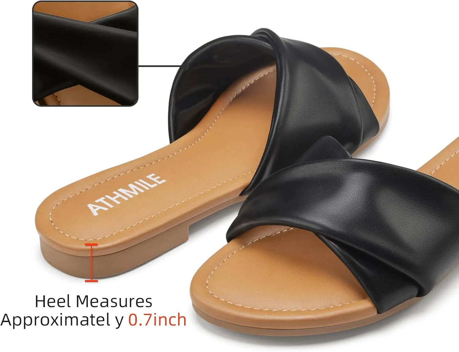 Sandals Women Dressy Summer Flat Comfortable extrinsic jay partly Fashion Beach Cute Ladies Slides Leather Casual Dress Women's Sandals 2025 Size 6-11 ATHMILE 