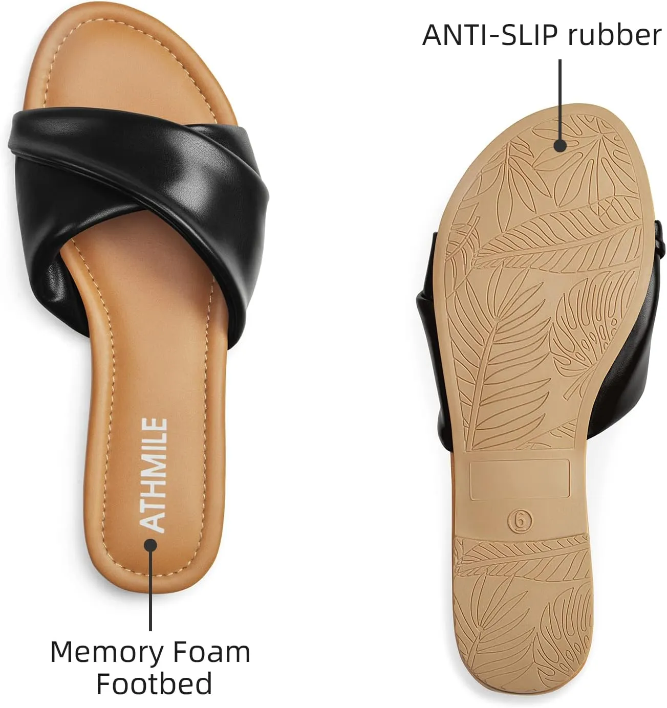 Sandals Women Dressy Summer Flat Comfortable extrinsic jay partly Fashion Beach Cute Ladies Slides Leather Casual Dress Women's Sandals 2025 Size 6-11 ATHMILE 