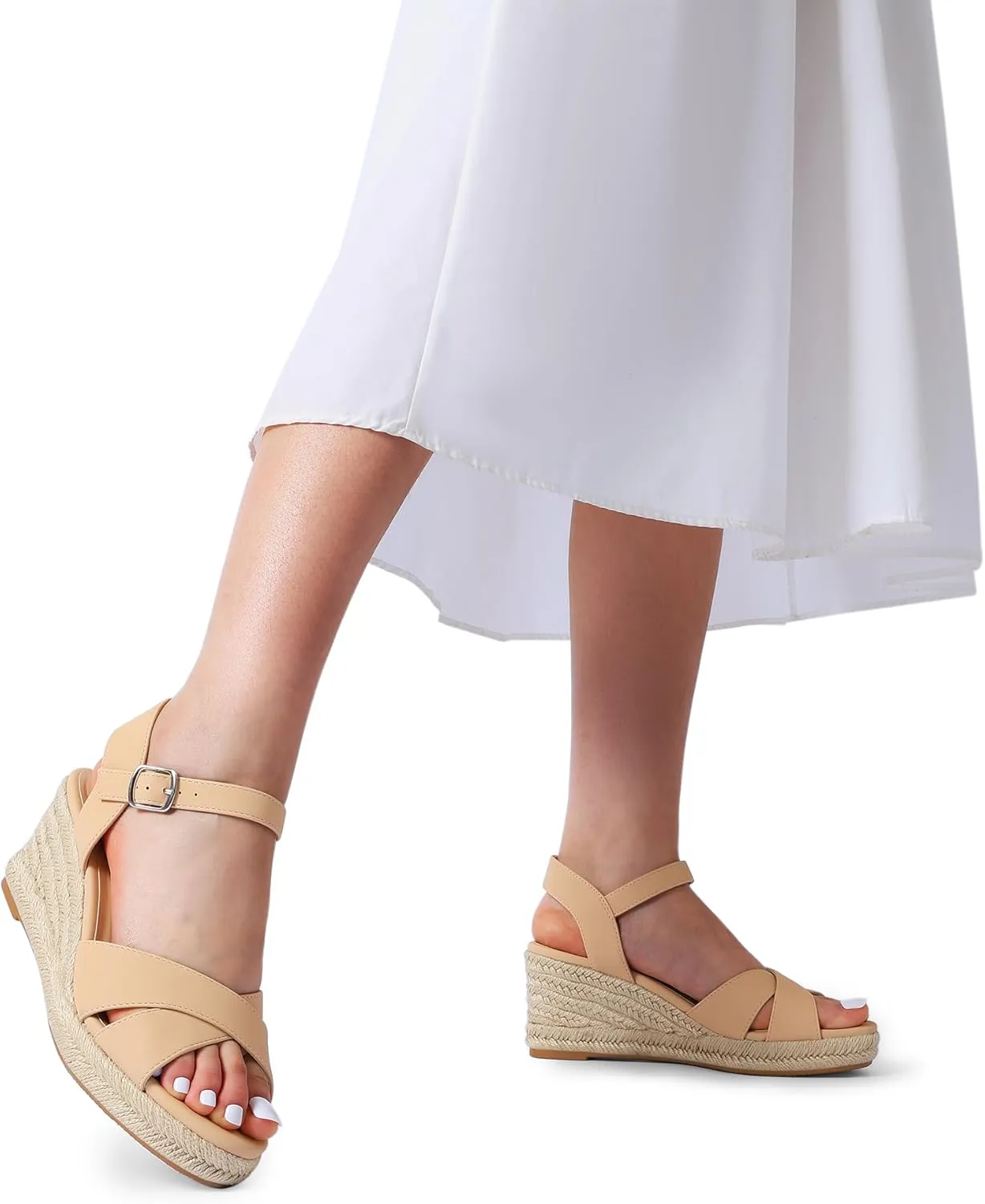 Sandals, Women's Platform Sandals Casual Summer, Comfortable salty High Heeled Wedges with Adjustable Buckle DREAM PAIRS Espadrille Dressy Wedge 