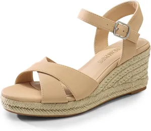 Sandals, Women's Platform Sandals Casual Summer, Comfortable salty High Heeled Wedges with Adjustable Buckle DREAM PAIRS Espadrille Dressy Wedge 