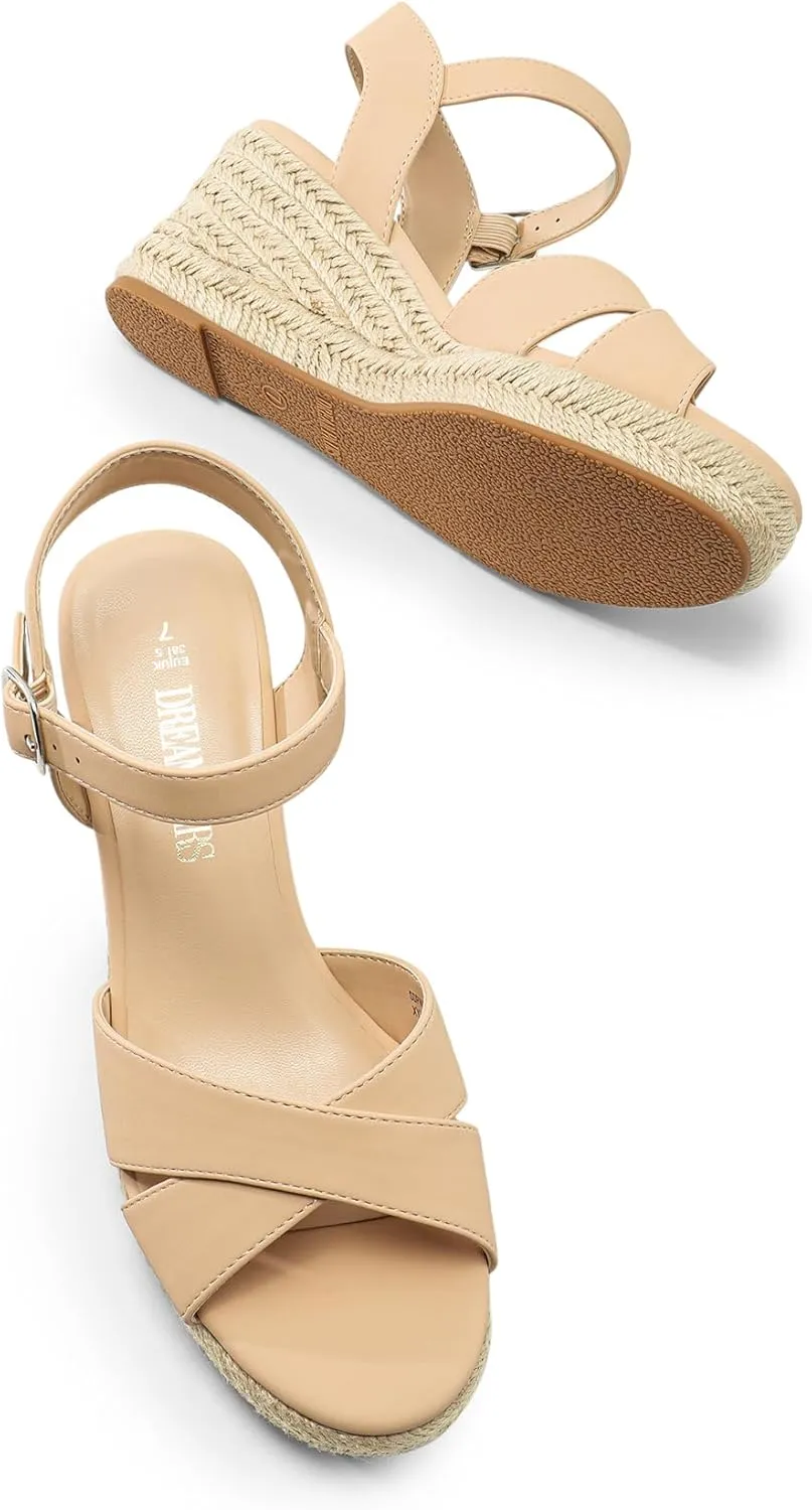 Sandals, Women's Platform Sandals Casual Summer, Comfortable salty High Heeled Wedges with Adjustable Buckle DREAM PAIRS Espadrille Dressy Wedge 