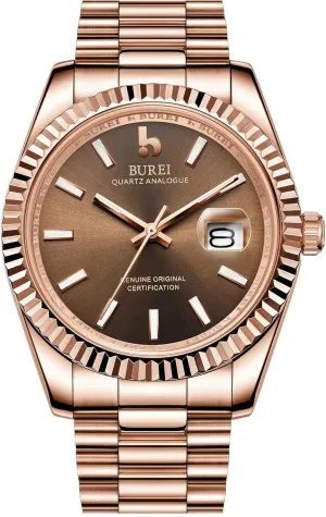 Sapphire Crystal Dial with Calendar Display,Gift for Men BUREI Mens Watches Luxury impressionistic Stainless Steel Analog Quartz Waterproof Wristwatch 
