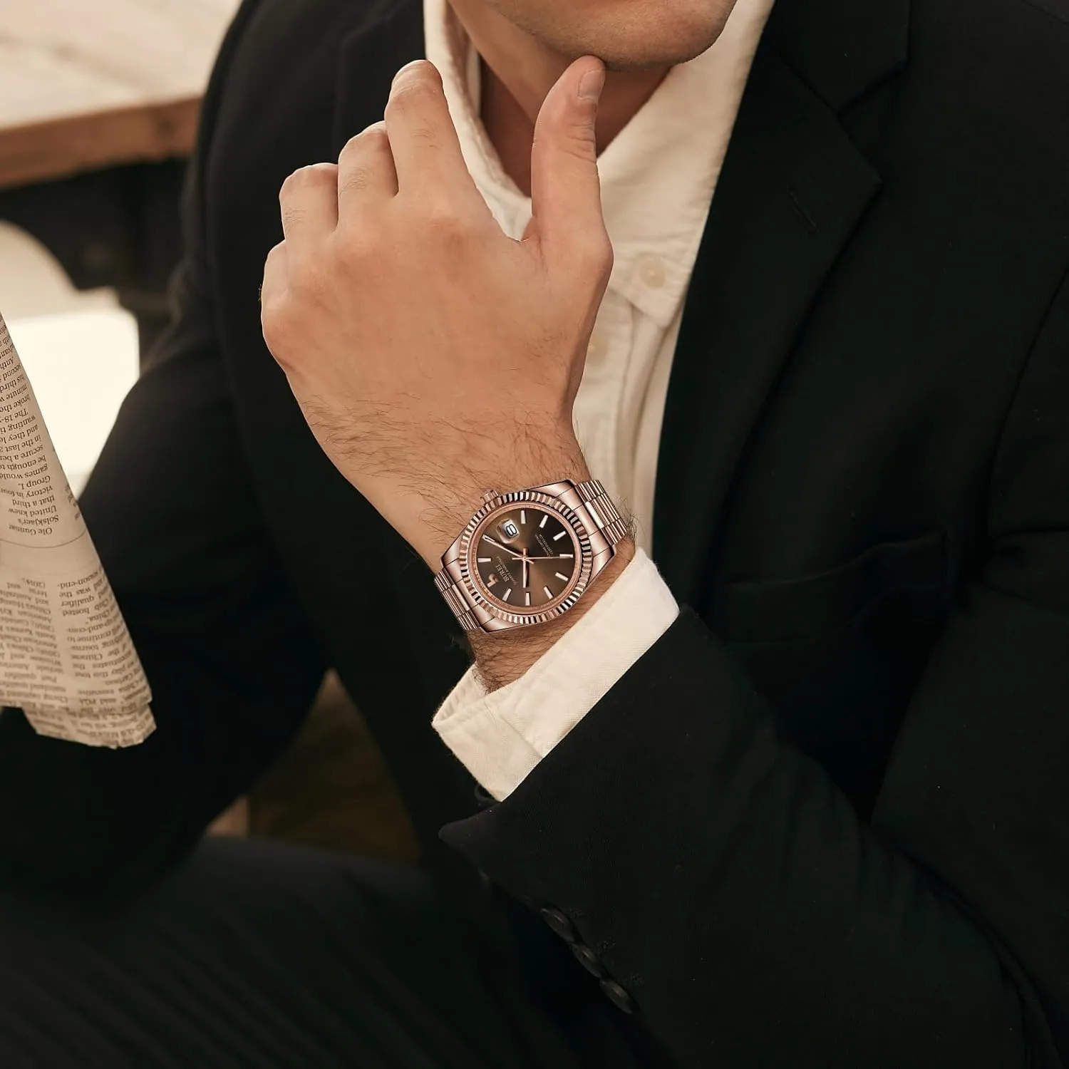 Sapphire Crystal Dial with Calendar Display,Gift for Men BUREI Mens Watches Luxury impressionistic Stainless Steel Analog Quartz Waterproof Wristwatch 