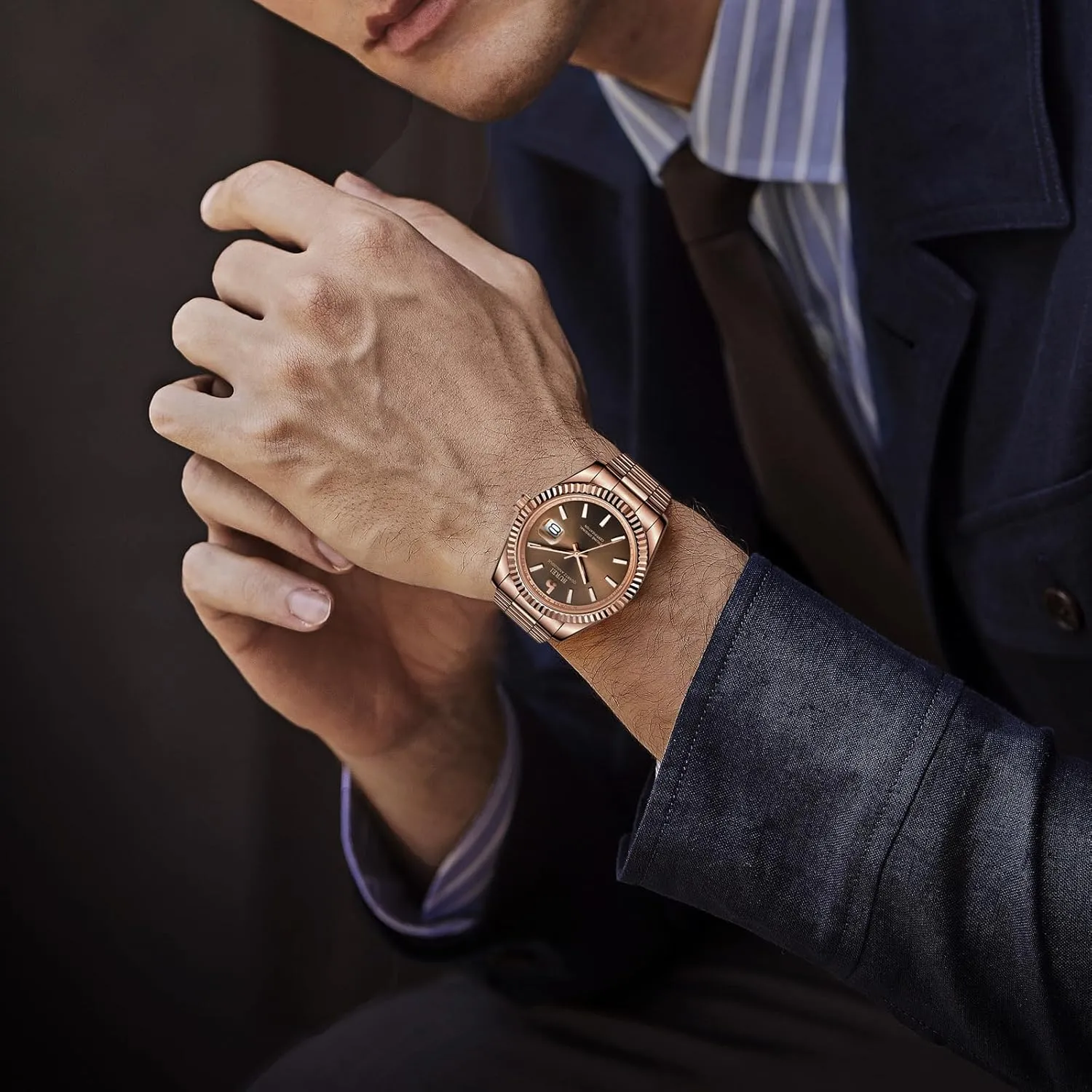 Sapphire Crystal Dial with Calendar Display,Gift for Men BUREI Mens Watches Luxury impressionistic Stainless Steel Analog Quartz Waterproof Wristwatch 