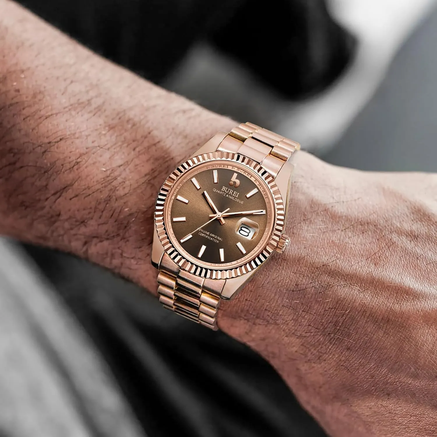 Sapphire Crystal Dial with Calendar Display,Gift for Men BUREI Mens Watches Luxury impressionistic Stainless Steel Analog Quartz Waterproof Wristwatch 