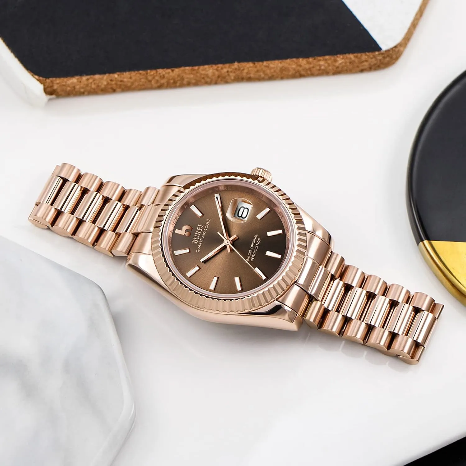 Sapphire Crystal Dial with Calendar Display,Gift for Men BUREI Mens Watches Luxury impressionistic Stainless Steel Analog Quartz Waterproof Wristwatch 