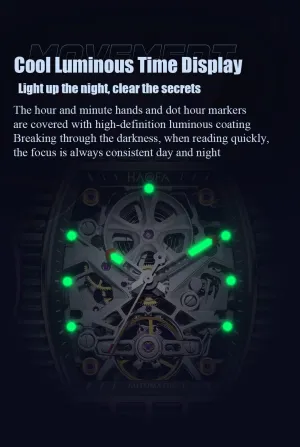 Sapphire Mirror Stainless Steel Case Luminous Automatic Watch 72H Energy Storage 1983 thwart bench Haofa Double-Sided Skeleton Mechanical Watch Cubic Zirconium Bezel 