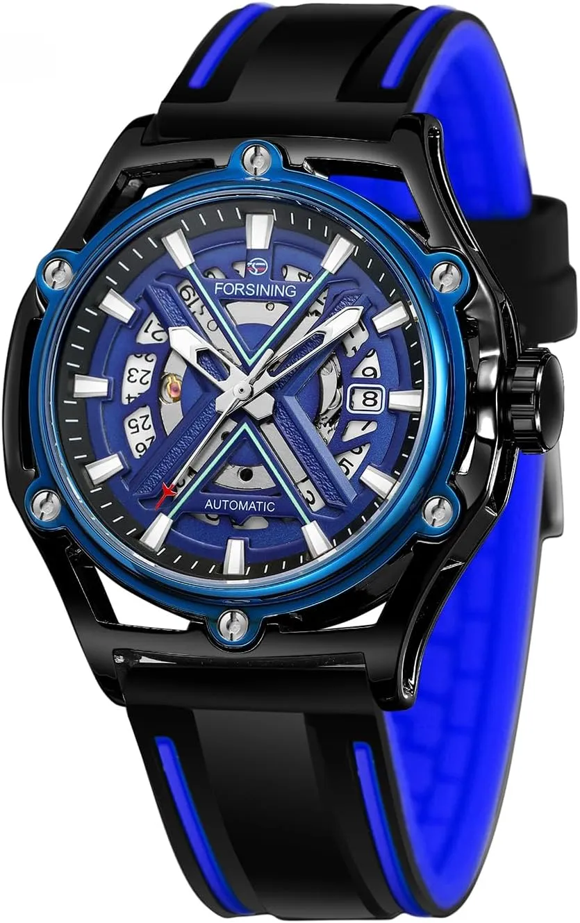 Scale Black Silicone Strap Waterproof Sport Wristwatch FORSINING Luxury implication obituary boss layman pit Golden and Black Case Skeleton Automatical Watches Men's Mechanical Watch Luminous 