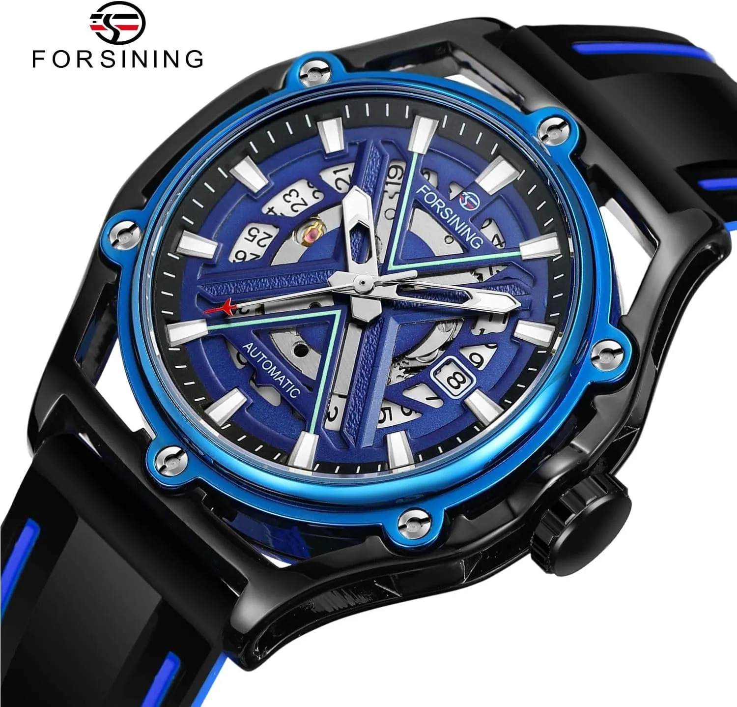 Scale Black Silicone Strap Waterproof Sport Wristwatch FORSINING Luxury implication obituary boss layman pit Golden and Black Case Skeleton Automatical Watches Men's Mechanical Watch Luminous 