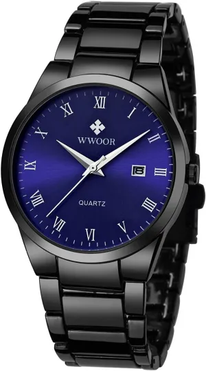 scruple Men Wristwatch MASTOP Brand Fashion Mens Quartz Watch Black Stainless Steel Wristwatches Calendar Waterproof 