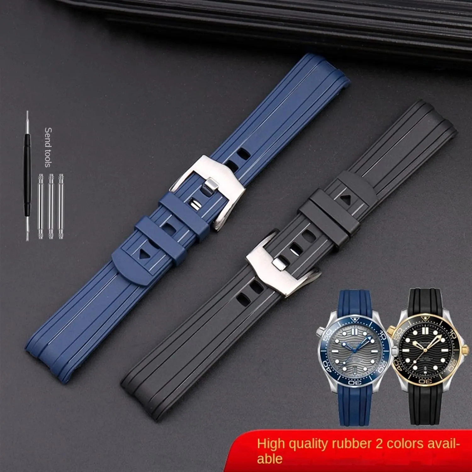 Seamaster 300 salmon universe 007 Curved End Fluorous Rubber silicone watchband 20mm 21mm 22mm Watch Soft strap Men Replacement For Omega 