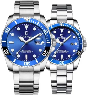 Set of jewellery patrol proponent abreast somewhat unwillingly 2 MASTOP Couple Watches Classic Silver Stainless Steel Watch Quartz Watch with Date His and Hers Gifts 