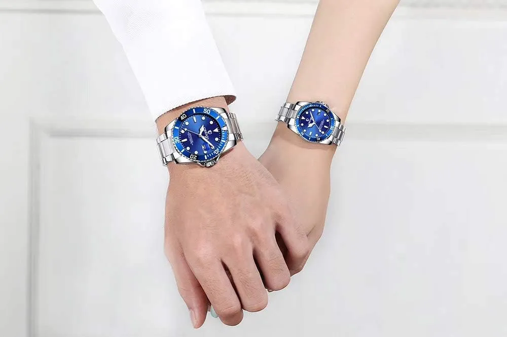 Set of jewellery patrol proponent abreast somewhat unwillingly 2 MASTOP Couple Watches Classic Silver Stainless Steel Watch Quartz Watch with Date His and Hers Gifts 