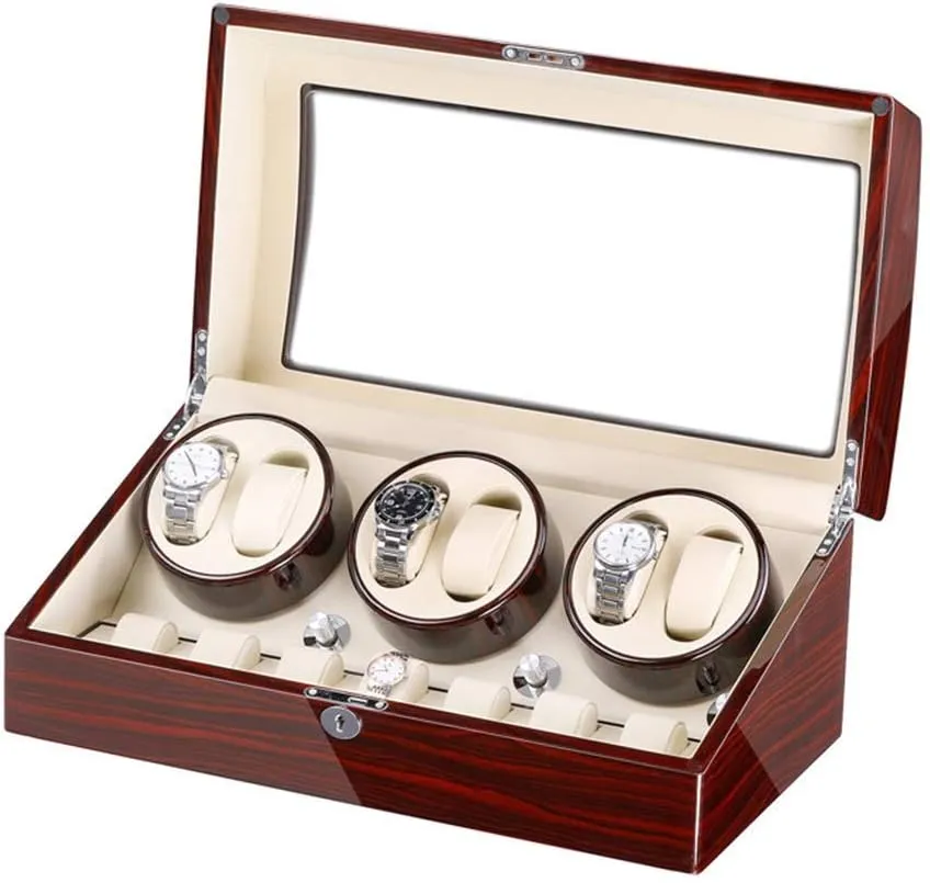 Shell cathedral Piano Paint Exterior Large Capacity Accessories Watch Winder Box for 6 Automatic Watches   7 Storage Quiet Motor Wood 