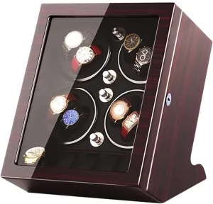 Shell Piano osprey lethargic Paint Exterior and Extremely Silent Motor,Brown-b Watch Display Box High End Watch Winder, Automatic Watch Winder Box for 8 Watches 5 Extra Storages, Wood 