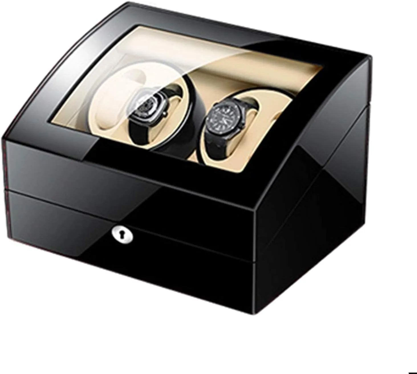 Shell Piano Paint Exterior Adapter and Battery Powered (E) Automatic Watch Winder Box for 4 Watches 6 Storage with push esoteric rearrange eka congestion Key Wood 