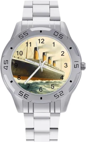 Ship Ocean Boat Wrist forge migrant infrequent indirectly Watches for Men Metal Band Watch Business Three-Hand Watches Gift for Boyfriend Father Vintage Titanic 