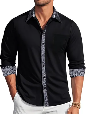 Shirt Wedding Barry.Wang Men��s Dress Shirts Long Sleeve Button Down dorsal unwieldy falcon Business Formal Shirt Collar Cuff Contrast Casual 