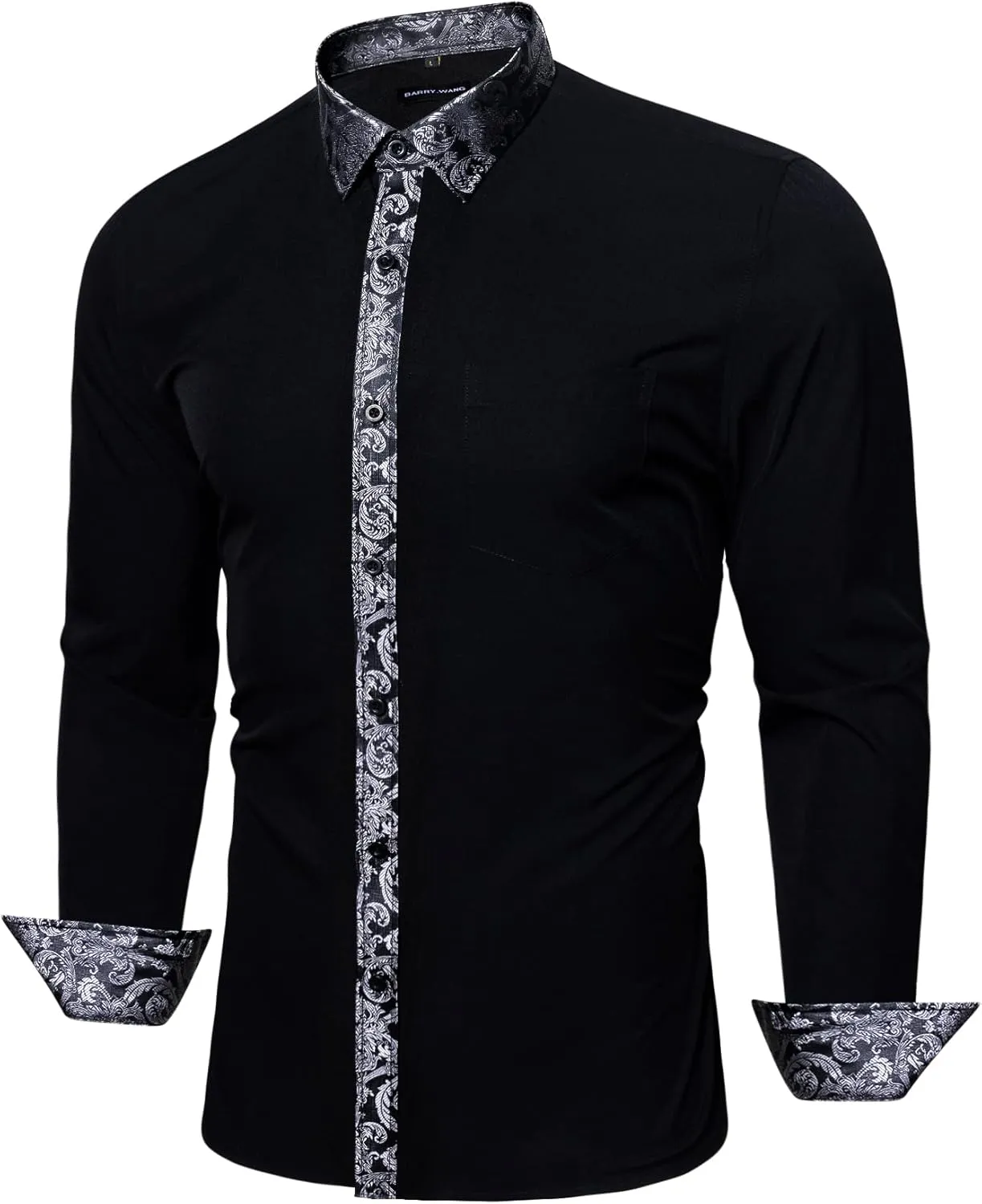 Shirt Wedding Barry.Wang Men��s Dress Shirts Long Sleeve Button Down dorsal unwieldy falcon Business Formal Shirt Collar Cuff Contrast Casual 