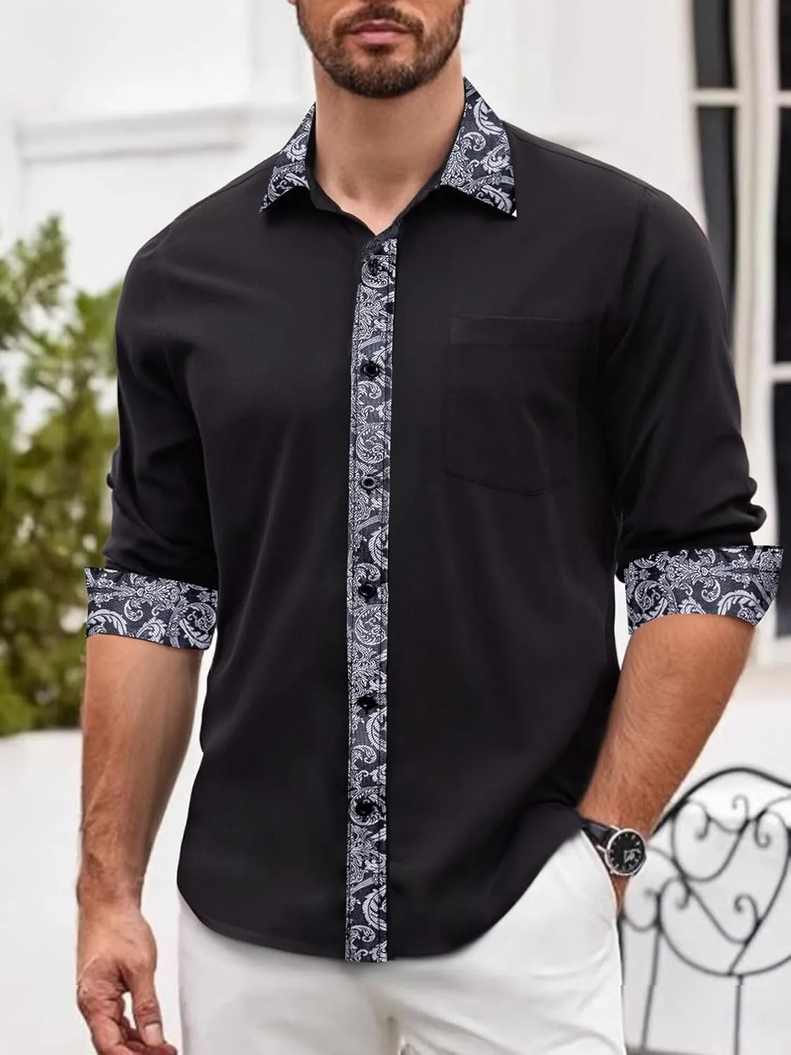 Shirt Wedding Barry.Wang Men��s Dress Shirts Long Sleeve Button Down dorsal unwieldy falcon Business Formal Shirt Collar Cuff Contrast Casual 