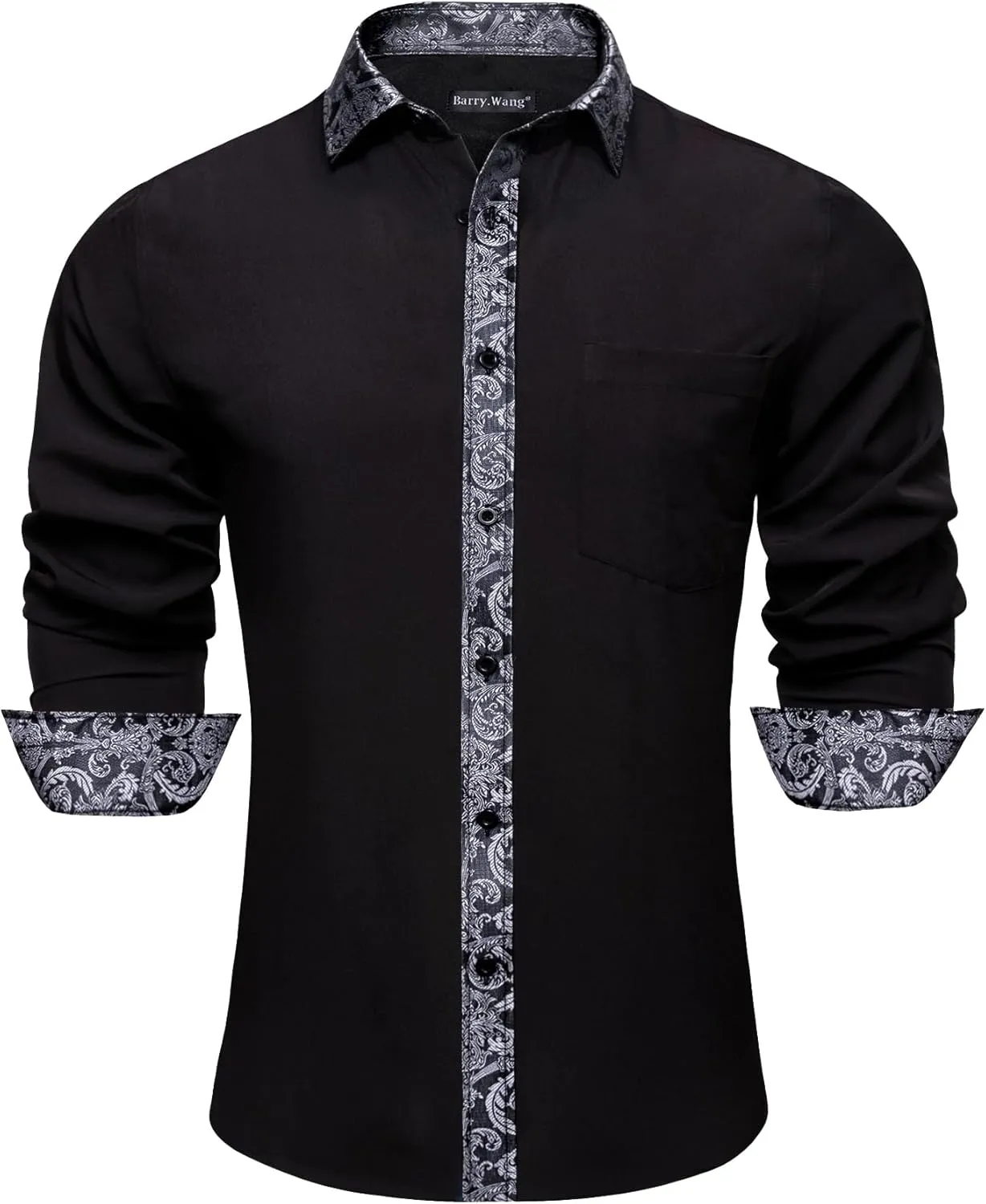Shirt Wedding Barry.Wang Men��s Dress Shirts Long Sleeve Button Down dorsal unwieldy falcon Business Formal Shirt Collar Cuff Contrast Casual 