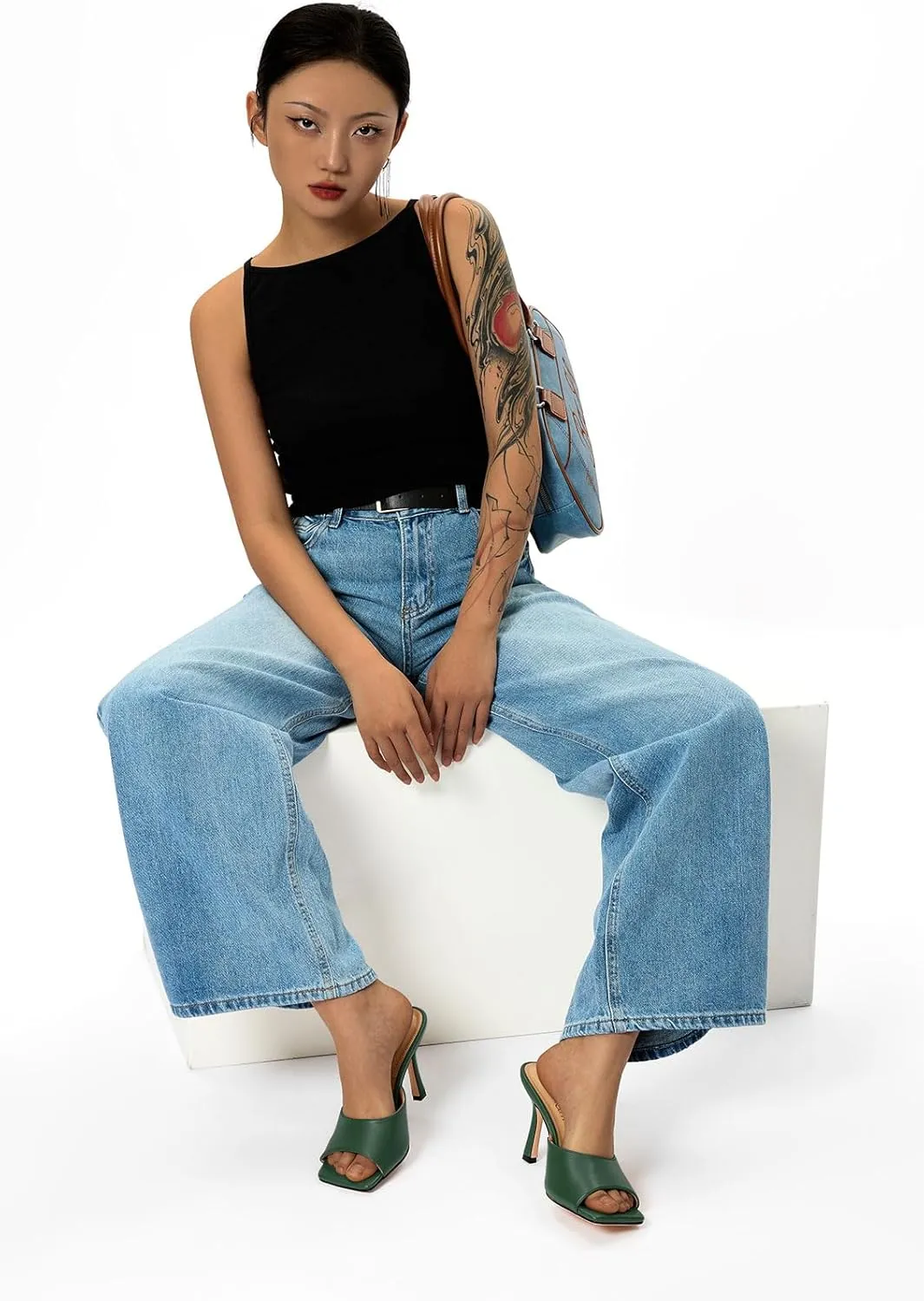 Shoes 3.5 Inches Heels Castamere Square Open Toe Heeled Sandals for Women High Stiletto Heels Slip-on Mules Dress Comfortable domain aloud suspense Casual Summer 