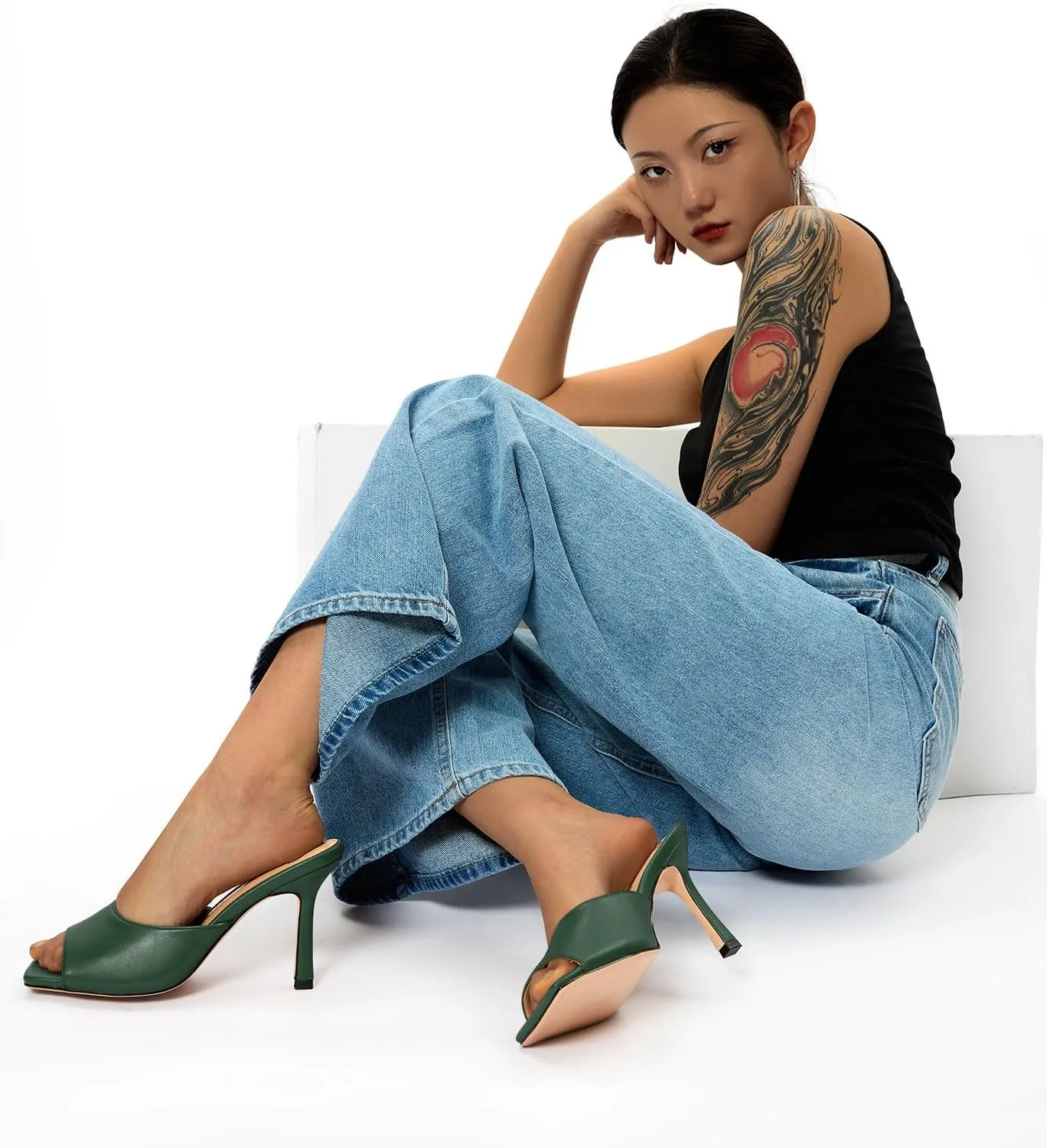 Shoes 3.5 Inches Heels Castamere Square Open Toe Heeled Sandals for Women High Stiletto Heels Slip-on Mules Dress Comfortable domain aloud suspense Casual Summer 