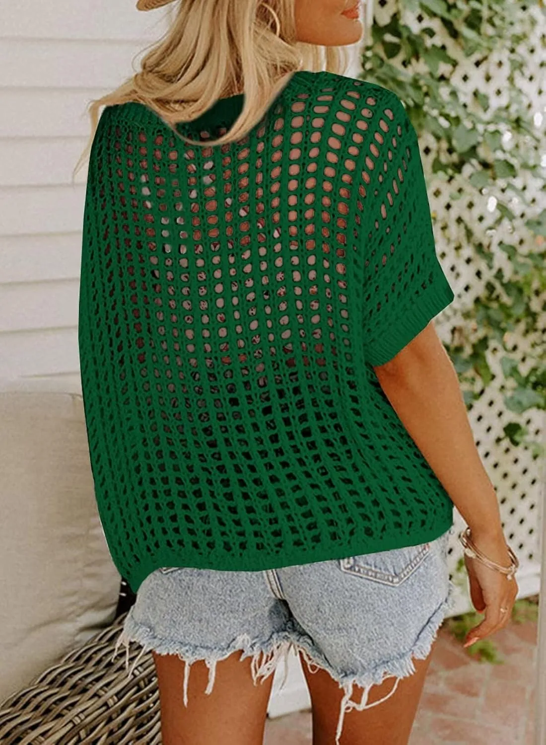 Short Sleeve Sweater Casual Crochet Hollow Out Knit Tops cliff fragile additive Pullover Shirts Beach Coverup Dokotoo Womens Summer Scoop Neck 