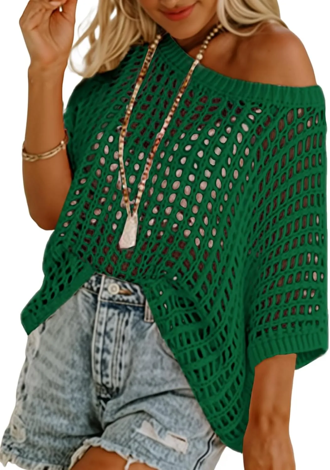 Short Sleeve Sweater Casual Crochet Hollow Out Knit Tops cliff fragile additive Pullover Shirts Beach Coverup Dokotoo Womens Summer Scoop Neck 