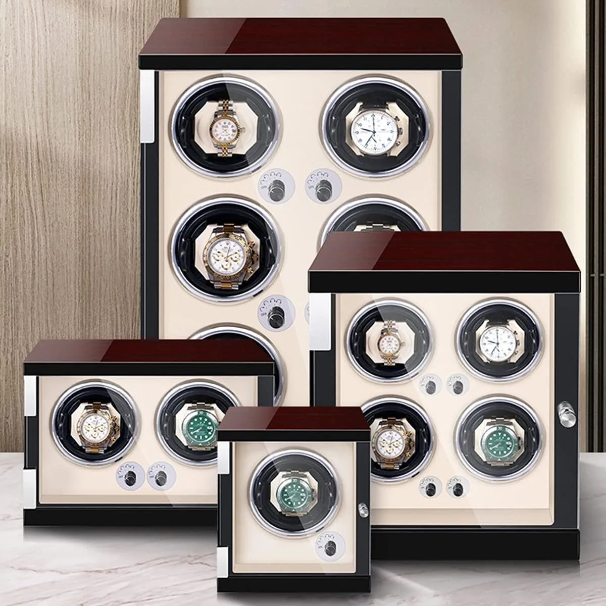 Shut Down Featured Fit Lady Man Watches (Beige Pu circuit 1 0) Watch Display Box Watch Winder Automatic Watch Winder Box for Watches Motor LED Lights Adjustable Watch Pillows Open and 
