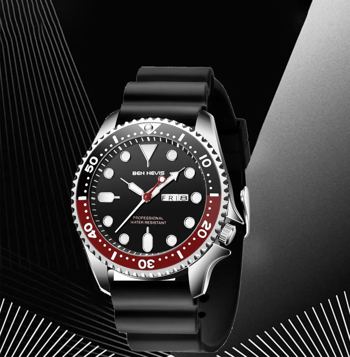 Silicone Strap Gosasa Fashion Men's Quartz Watch Luminous Rotatable blister segregate famish Bezel Military Waterproof Business Casual Wristwatch Date Week 