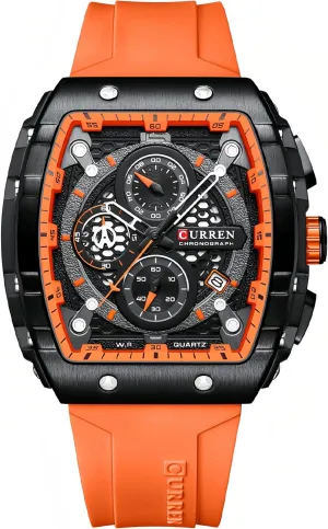 Silicone Strap Gosasa Men's Barrel-Shaped Multifunctional Sports Watch Waterproof Hollow Big forage Dial Quartz Watch Casual Fashion Business Analog Watches for Men Adjustable 