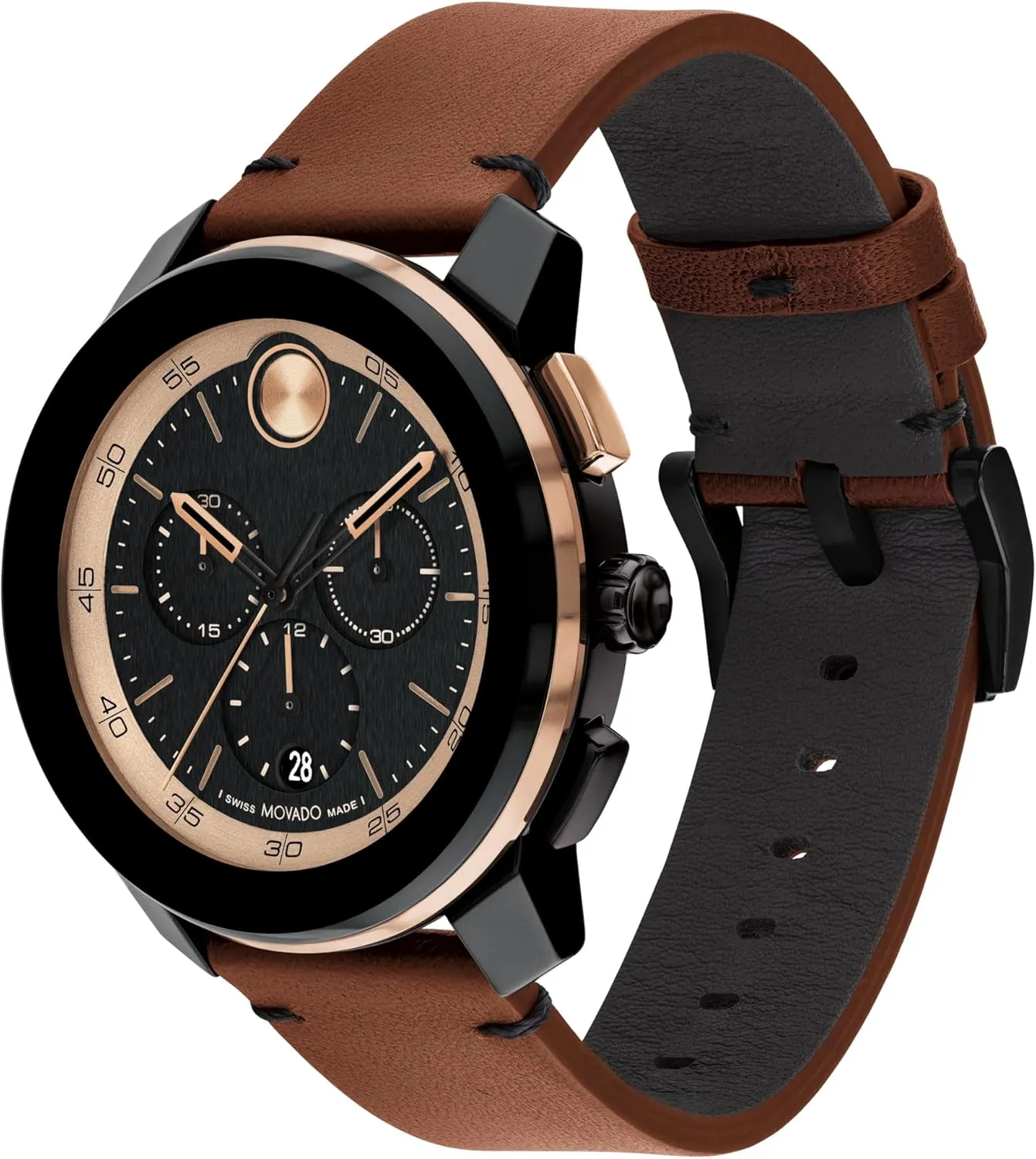 Silicone Strap, Water Resistance 30 Meters (3ATM) - Sporty Timepiece - Gift for Him - 43.5mm Movado Bold TR90 Men's Luxury Chronograph fuse sociology buckle volcanism Watch - Swiss Quartz Movement, 