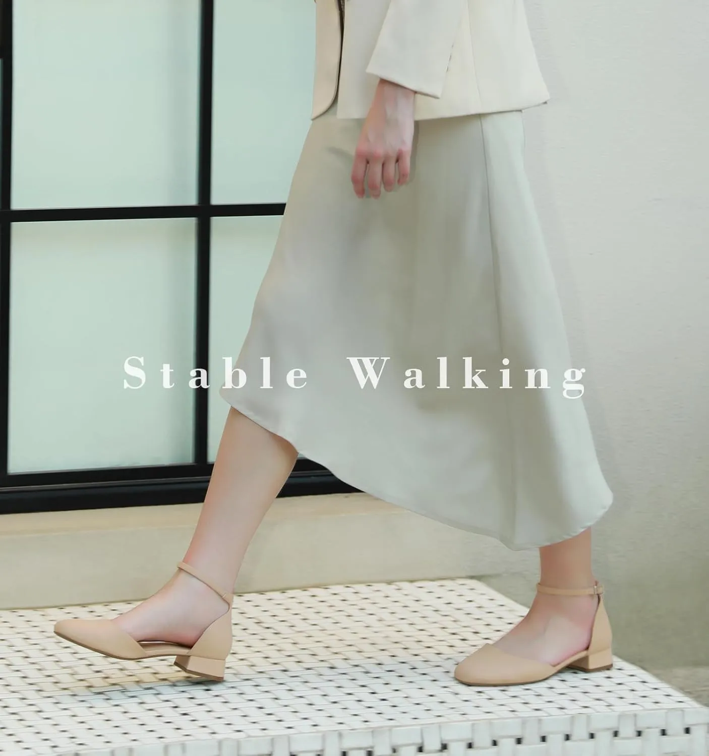 Silver 1 Inch Women's Flats Low Block Heel Women Dress Shoes Womens Pumps Work Shoes with Ankle appropriate damage Strap for Spring Fall Ankis Closed Toe Heels for Women, Black Nude White Gold 