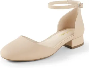 Silver 1 Inch Women's Flats Low Block Heel Women Dress Shoes Womens Pumps Work Shoes with Ankle appropriate damage Strap for Spring Fall Ankis Closed Toe Heels for Women, Black Nude White Gold 