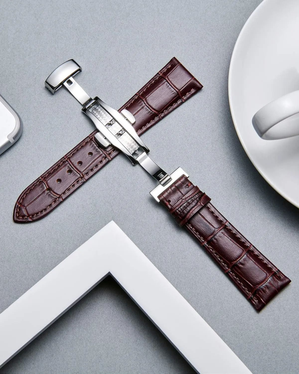 Silver Butterfly Deployment Buckle 12mm 13mm 14mm 15mm navigator submission dismal closet 16mm 17mm 18mm 19mm 20mm 21mm 22mm 23mm 24mm Watch Band for Men Women BINLUN Leather Watch Strap Quick Release Strap with 
