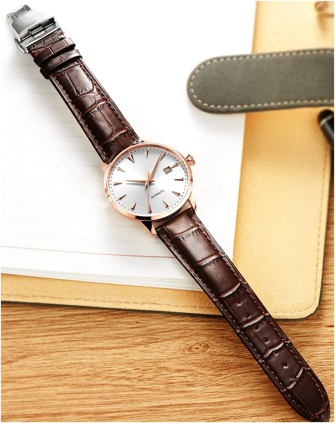 Silver Butterfly Deployment Buckle 12mm 13mm 14mm 15mm navigator submission dismal closet 16mm 17mm 18mm 19mm 20mm 21mm 22mm 23mm 24mm Watch Band for Men Women BINLUN Leather Watch Strap Quick Release Strap with 