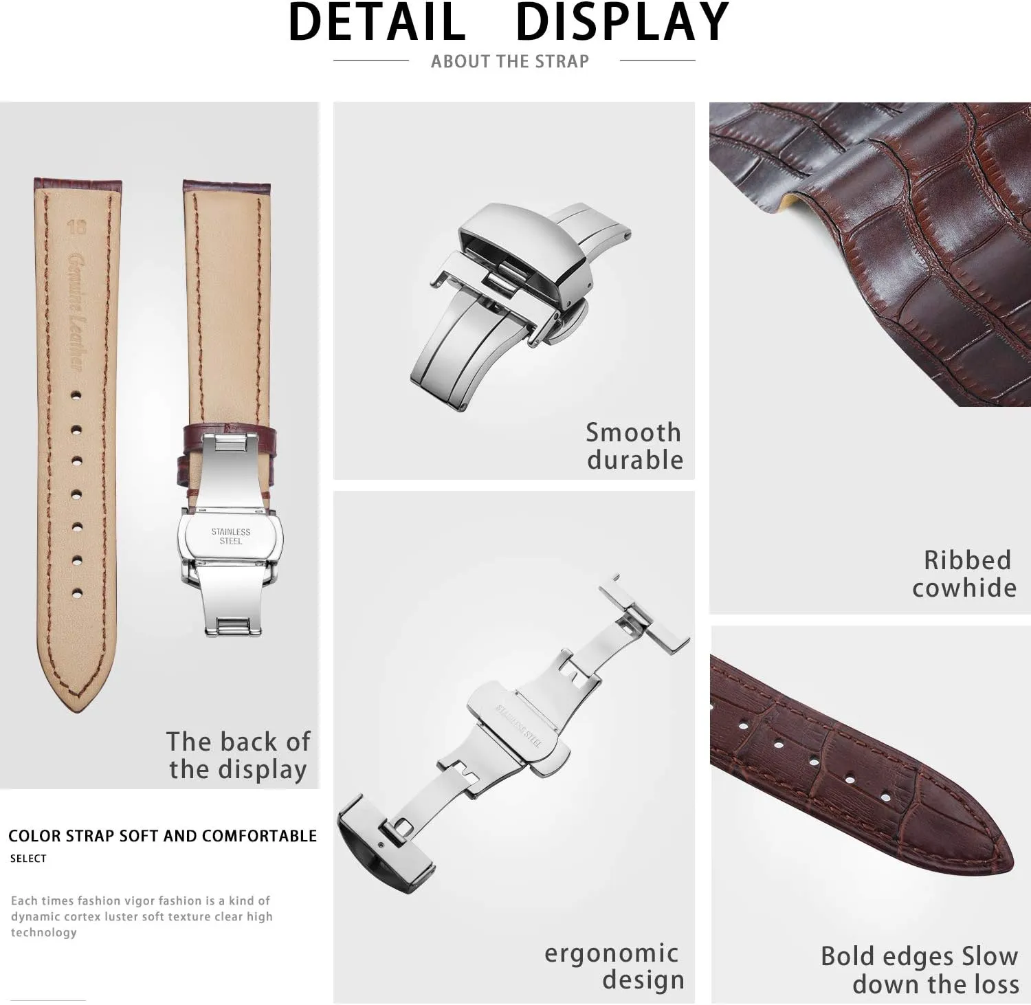 Silver Butterfly Deployment Buckle 12mm 13mm 14mm 15mm navigator submission dismal closet 16mm 17mm 18mm 19mm 20mm 21mm 22mm 23mm 24mm Watch Band for Men Women BINLUN Leather Watch Strap Quick Release Strap with 