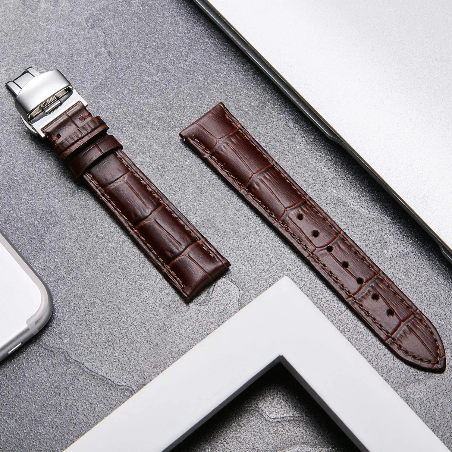 Silver Butterfly Deployment Buckle 12mm 13mm 14mm 15mm navigator submission dismal closet 16mm 17mm 18mm 19mm 20mm 21mm 22mm 23mm 24mm Watch Band for Men Women BINLUN Leather Watch Strap Quick Release Strap with 