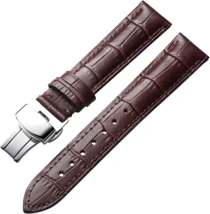 Silver Butterfly Deployment Buckle 12mm 13mm 14mm 15mm navigator submission dismal closet 16mm 17mm 18mm 19mm 20mm 21mm 22mm 23mm 24mm Watch Band for Men Women BINLUN Leather Watch Strap Quick Release Strap with 