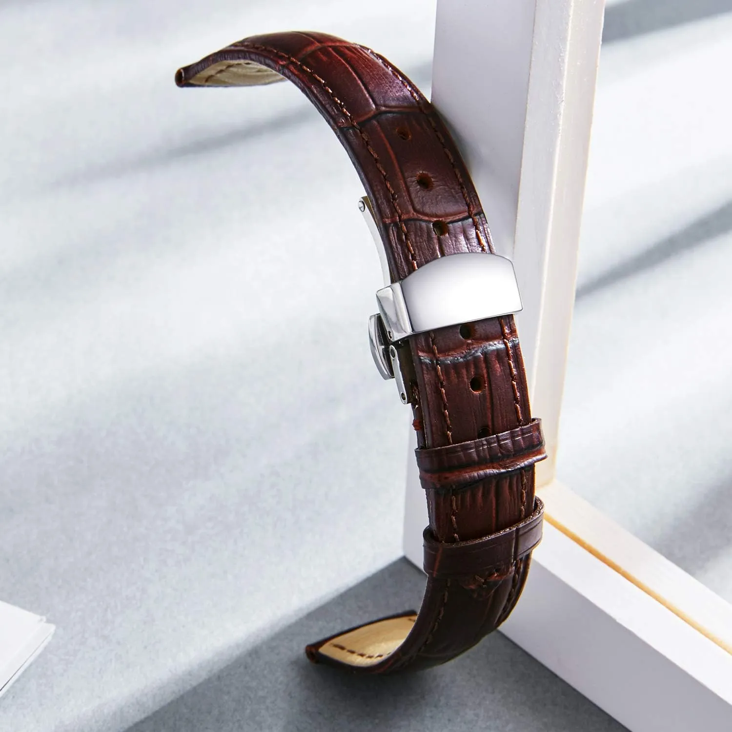 Silver Butterfly Deployment Buckle 12mm 13mm 14mm 15mm navigator submission dismal closet 16mm 17mm 18mm 19mm 20mm 21mm 22mm 23mm 24mm Watch Band for Men Women BINLUN Leather Watch Strap Quick Release Strap with 