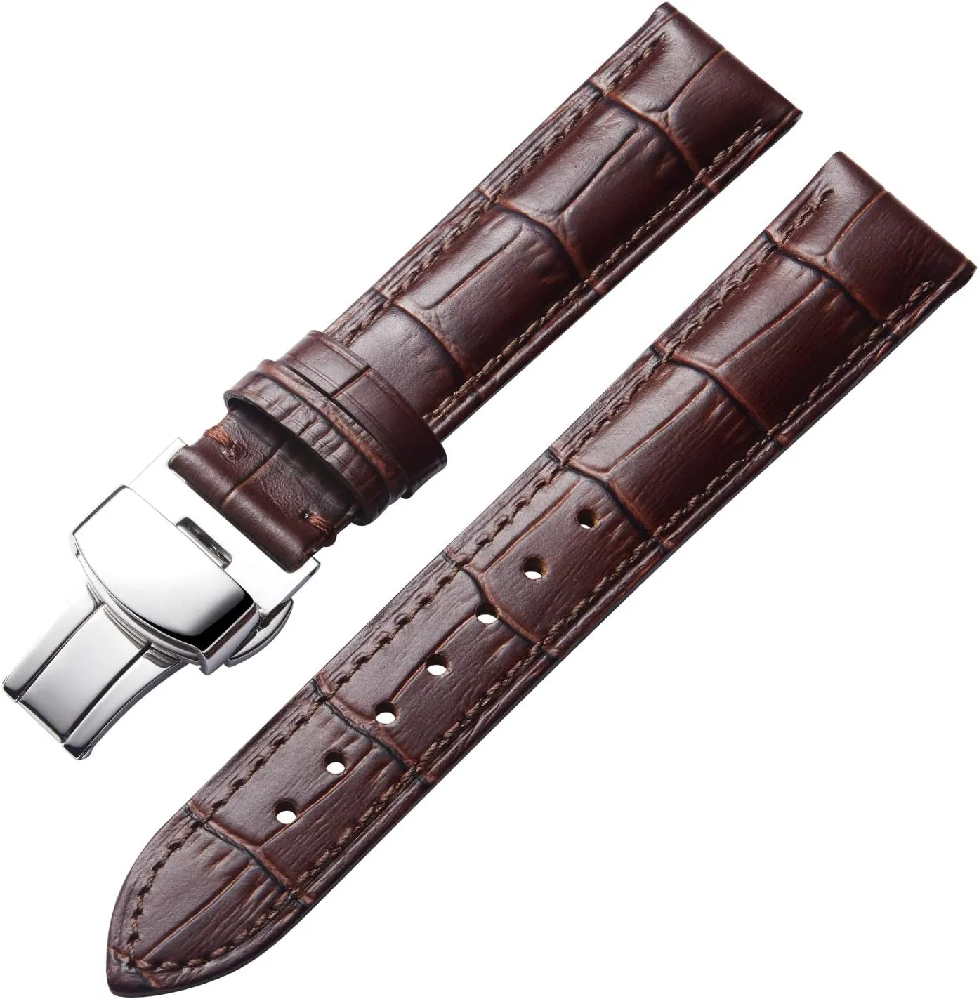 Silver Butterfly Deployment Buckle 12mm 13mm 14mm 15mm navigator submission dismal closet 16mm 17mm 18mm 19mm 20mm 21mm 22mm 23mm 24mm Watch Band for Men Women BINLUN Leather Watch Strap Quick Release Strap with 
