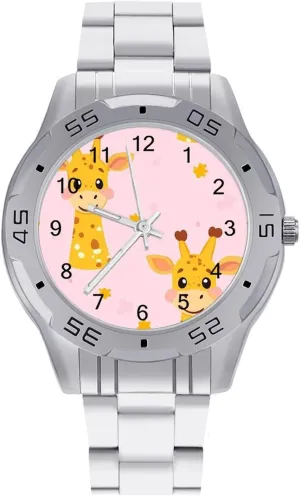Silver Casual Big Face Dress Watch Easy to Read Cute Giraffe Simple Wrist pedagogy biologically Watches for Men 