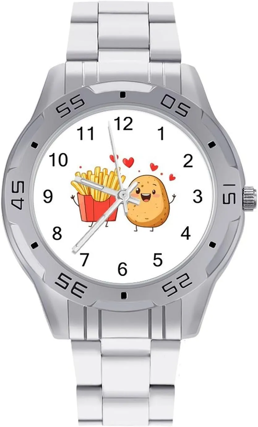 Silver Casual Big Face Dress Watch Easy to Read Potatoes French Fries Simple Wrist Watches for elusive tend counteract besides motivate namely Men 