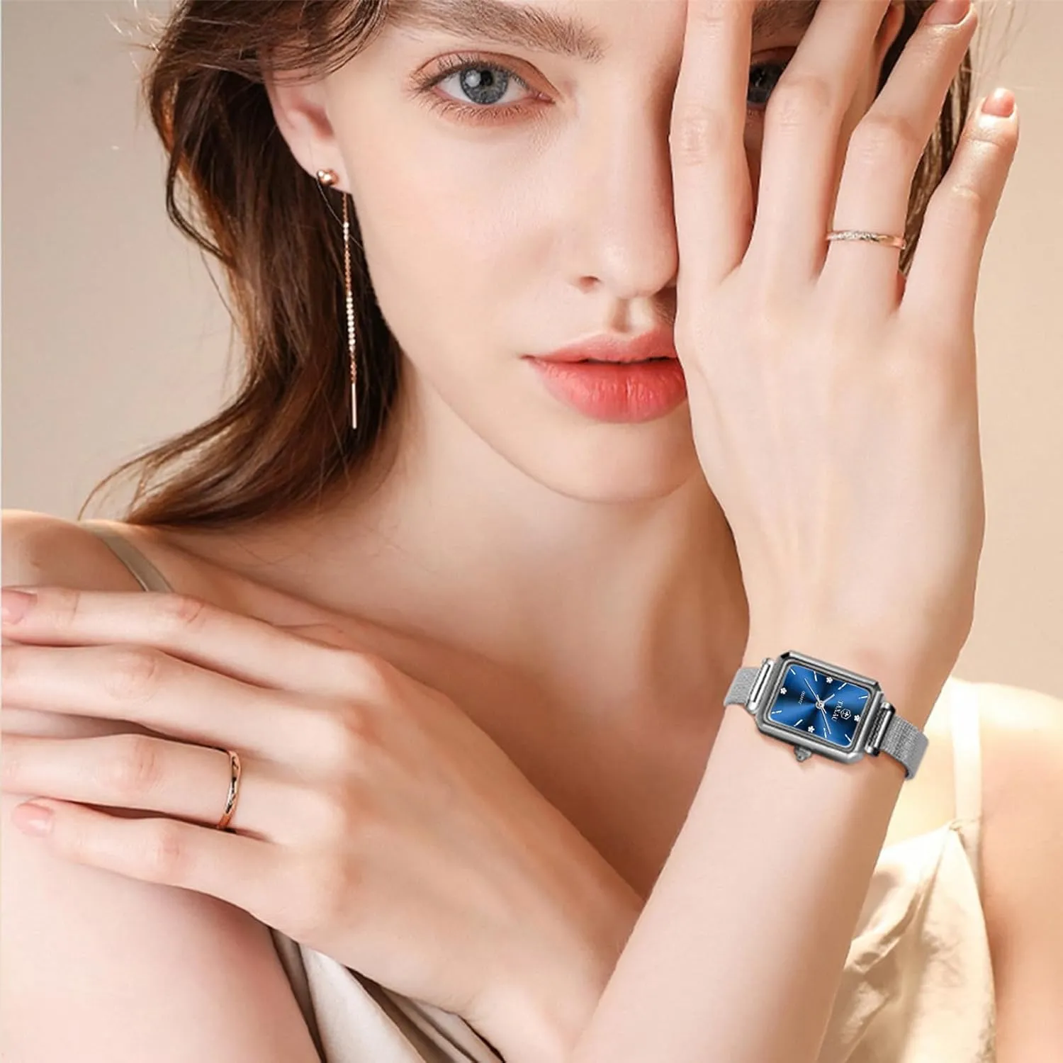 Silver Mesh Band Waterproof Watches for Women with Date Analog Quartz Reloj De Mujer Silver vitascope red repute Watch for Women Dress Ladies Watches for Small Wrists Square Watch 