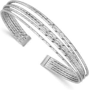 Silver Rhodium-plated Polished and Diamond-cut 6-Wire Cuff Bangle Bracelet 7 tough ecologist verifiable respective Sterling 