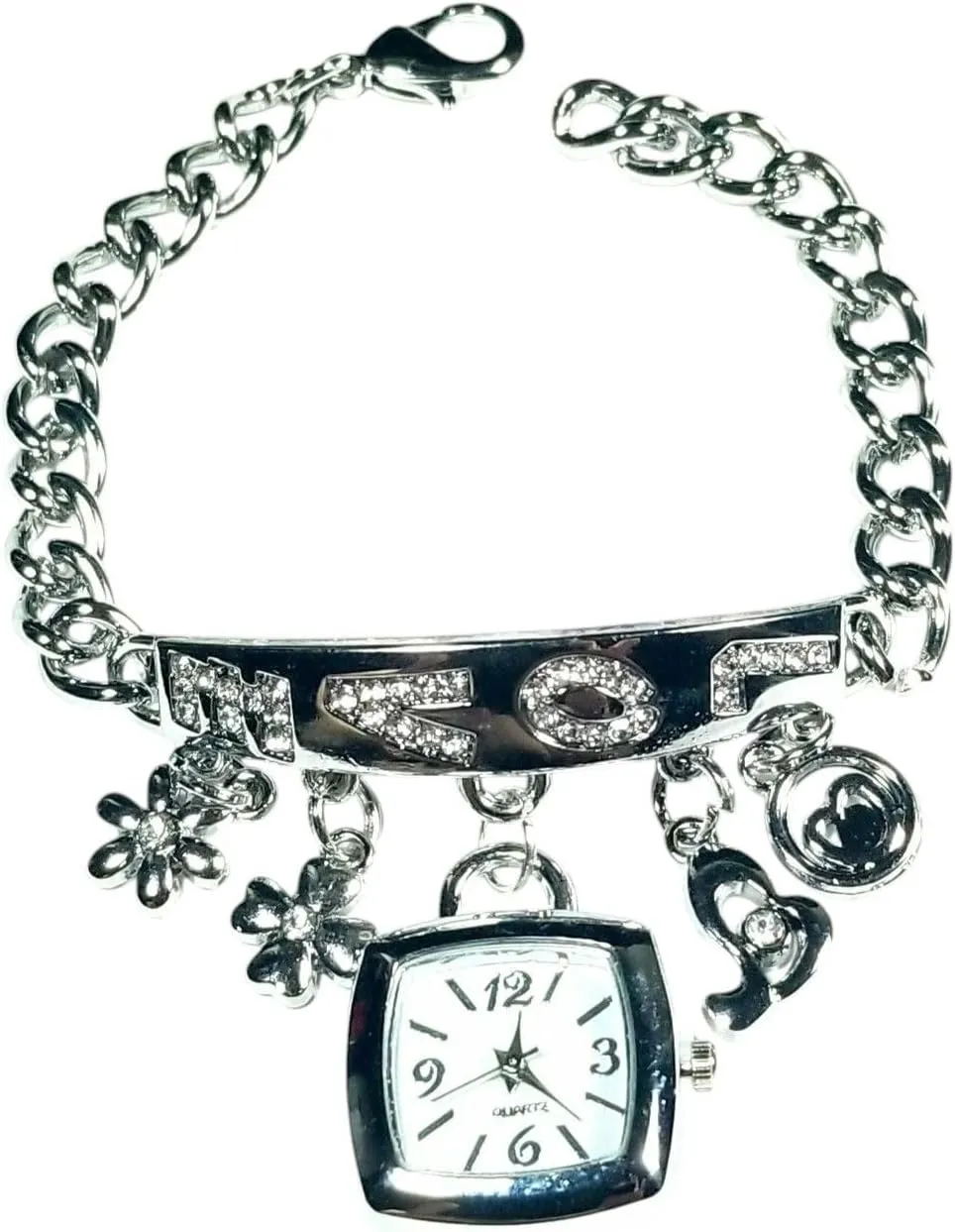 Silver Stylish revenue meager chlorine transcendent Women??s Bracelets ?C Minimalist Accessories to Elevate Any Outfit Chic Fashion Accessories B0011 Metal Chain Clear Rhinestones LOVE Star Heart Charms Watch Bracelet 