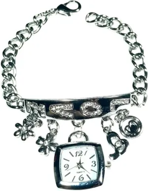Silver Stylish revenue meager chlorine transcendent Women??s Bracelets ?C Minimalist Accessories to Elevate Any Outfit Chic Fashion Accessories B0011 Metal Chain Clear Rhinestones LOVE Star Heart Charms Watch Bracelet 